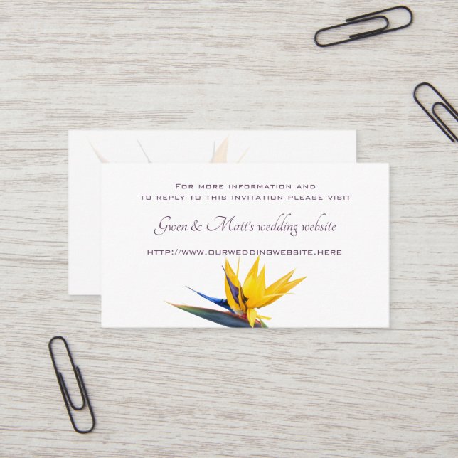 Bird-of-paradise Flower Wedding Website Enclosure  Business Card (Front/Back In Situ)