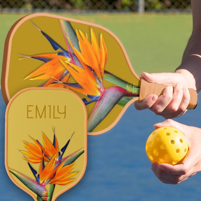 Bird of Paradise Flowers Name Orange Pickleball Paddle (Creator Uploaded)