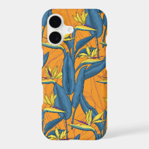 Bird of paradise flowers on orange