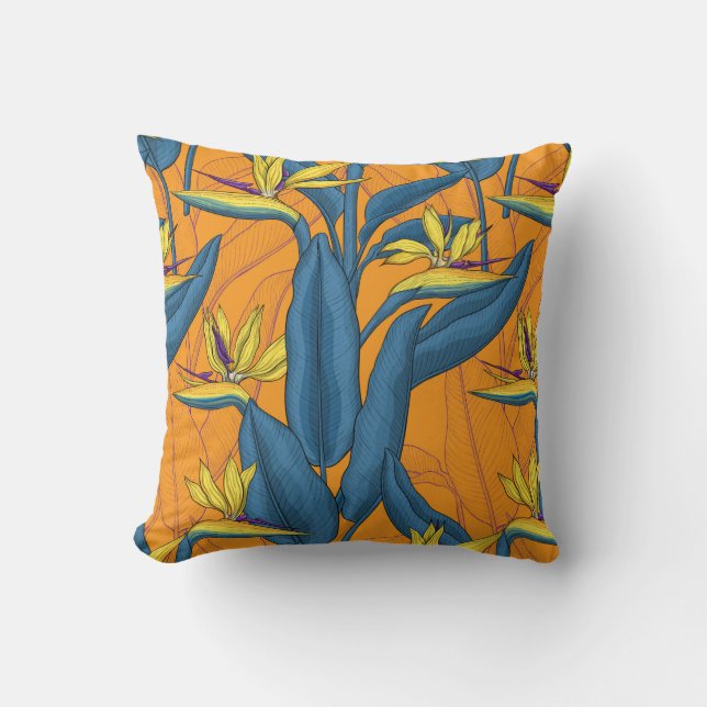 Bird of paradise flowers on orange cushion (Front)
