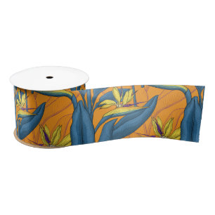 Bird of paradise flowers on orange satin ribbon