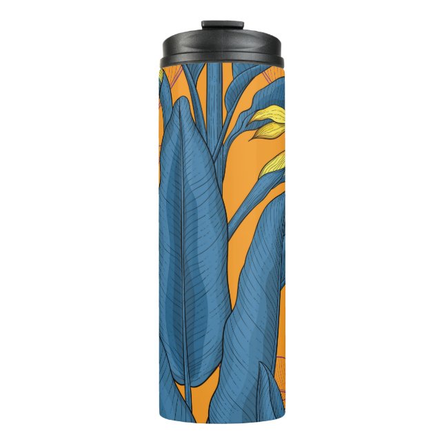 Bird of paradise flowers on orange thermal tumbler (Front)