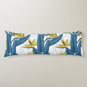 Bird of paradise flowers on white body cushion