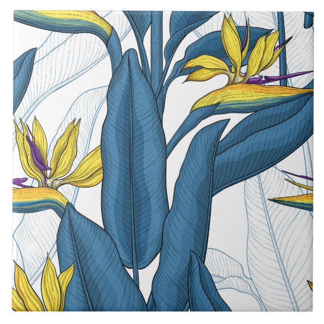 Bird of paradise flowers on white ceramic tile (Front)