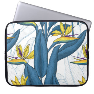 Bird of paradise flowers on white laptop sleeve