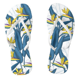 Bird of paradise flowers on white thongs