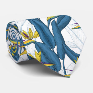 Bird of paradise flowers on white tie