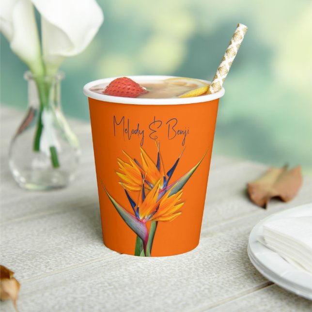Bird of Paradise Flowers Orange Wedding Shower Paper Cups (Insitu)