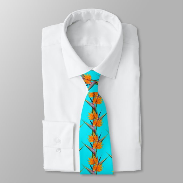 Bird of Paradise Flowers Pattern Aqua Tie (Tied)