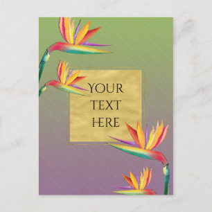 Bird of Paradise Gold Purple Green Floral Wedding Postcard
