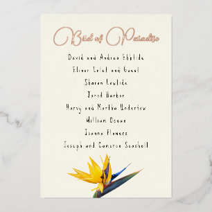 Bird of Paradise Guest List Foil Seating Card