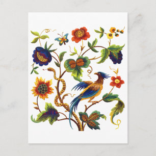 Bird of Paradise Jacobean Embroidery Postcard