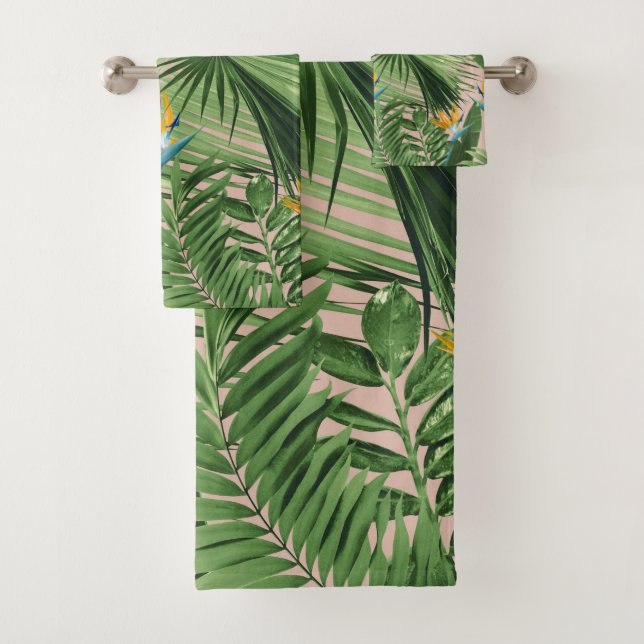 Bird of Paradise Jungle Leaves Dream #2 Bath Towel Set (Insitu)