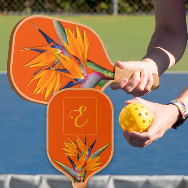 Bird of Paradise Monogram Initial Orange Pickleball Paddle (Creator Uploaded)