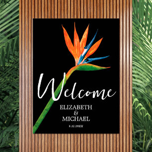 Bird of Paradise on Black Wedding Welcome Poster