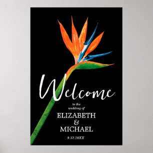 Bird of Paradise on Black Wedding Welcome Poster