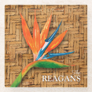 Bird of Paradise on Wicker Custom  Glass Coaster