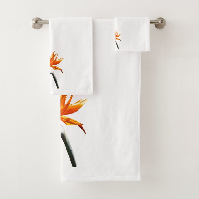 Bird of Paradise Orange Tropical Flower Bath Towel Set (Insitu)