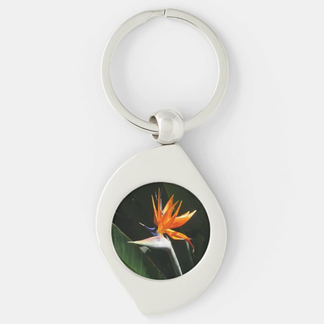 Bird of Paradise Orange Tropical Flower Key Ring (Front)