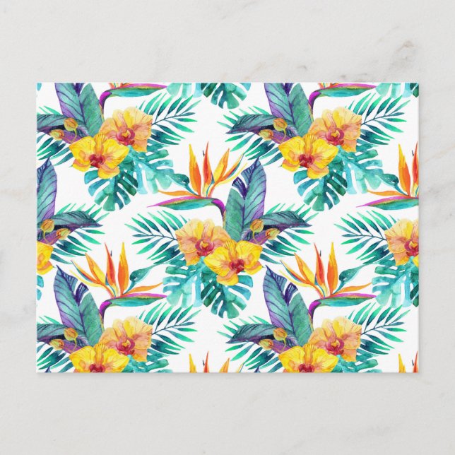 Bird Of Paradise & Orchid Pattern 2 Postcard (Front)