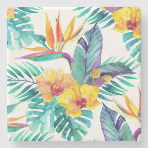 Bird Of Paradise & Orchid Pattern 2 Stone Coaster