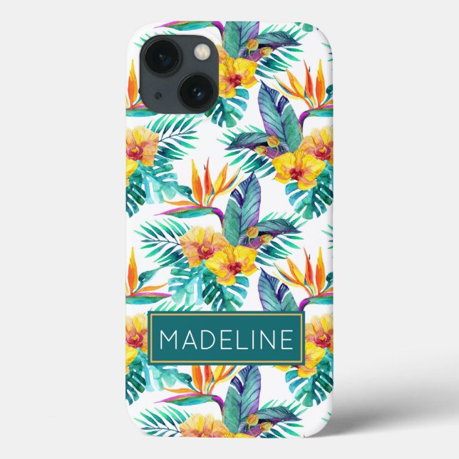 Bird Of Paradise & Orchid Pattern | Add Your Name Case-Mate iPhone Case (Back)