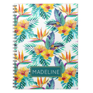 Bird Of Paradise & Orchid Pattern Add Your Name Notebook