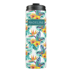 Bird Of Paradise & Orchid Pattern   Add Your Name Thermal Tumbler
