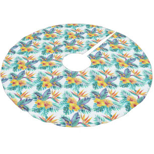 Bird Of Paradise & Orchid Pattern Brushed Polyester Tree Skirt
