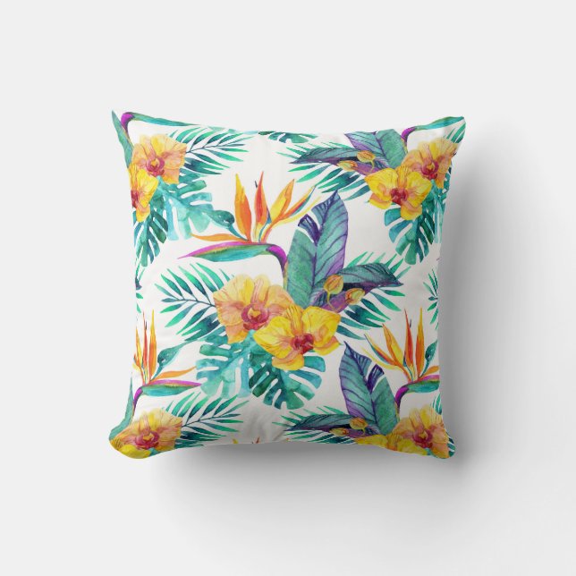 Bird Of Paradise & Orchid Pattern Cushion (Front)