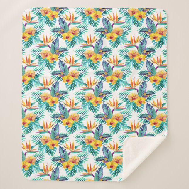 Bird Of Paradise & Orchid Pattern Sherpa Blanket (Front)