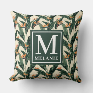 Bird of Paradise Pattern Personal Monogram Cushion