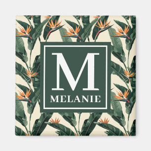 Bird of Paradise Pattern Personal Monogram Magnet