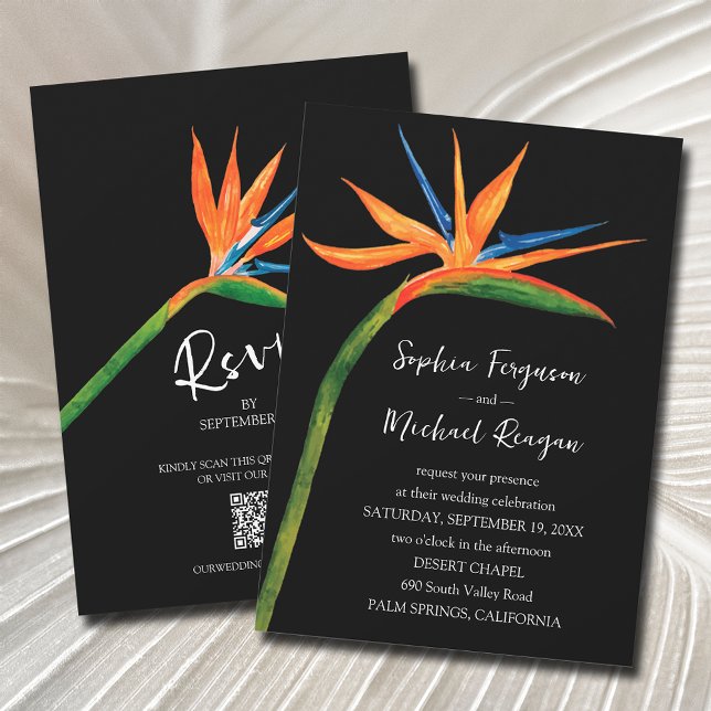 Bird of Paradise QR Code All In One Wedding Invitation (Creator Uploaded)
