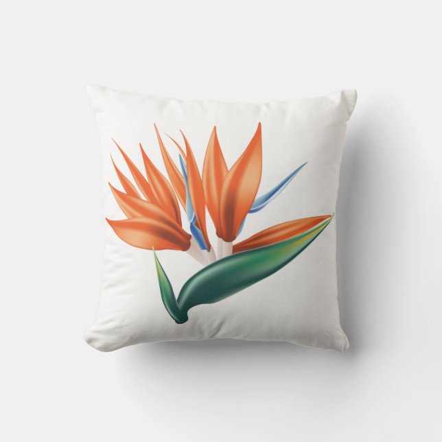 Bird of paradise, strelitzia exotic flower cushion (Front)
