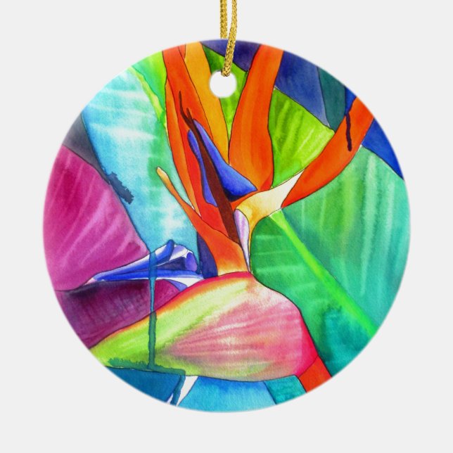Bird of Paradise Strelitzia flower tropical art Ceramic Ornament (Front)