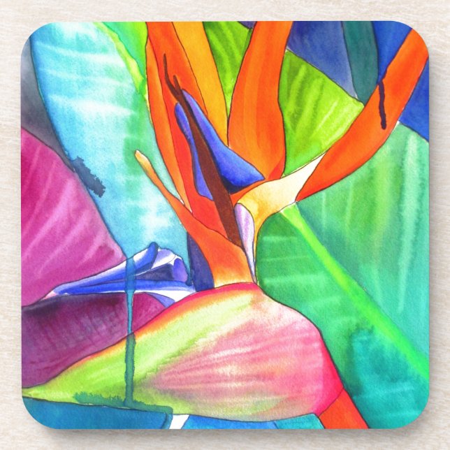 Bird of Paradise Strelitzia flower tropical art Coaster (Front)
