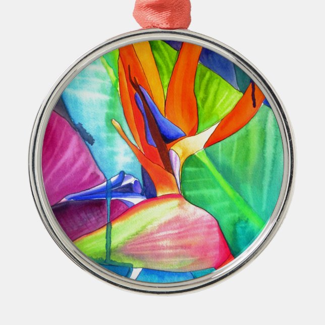 Bird of Paradise Strelitzia flower tropical art Metal Ornament (Front)