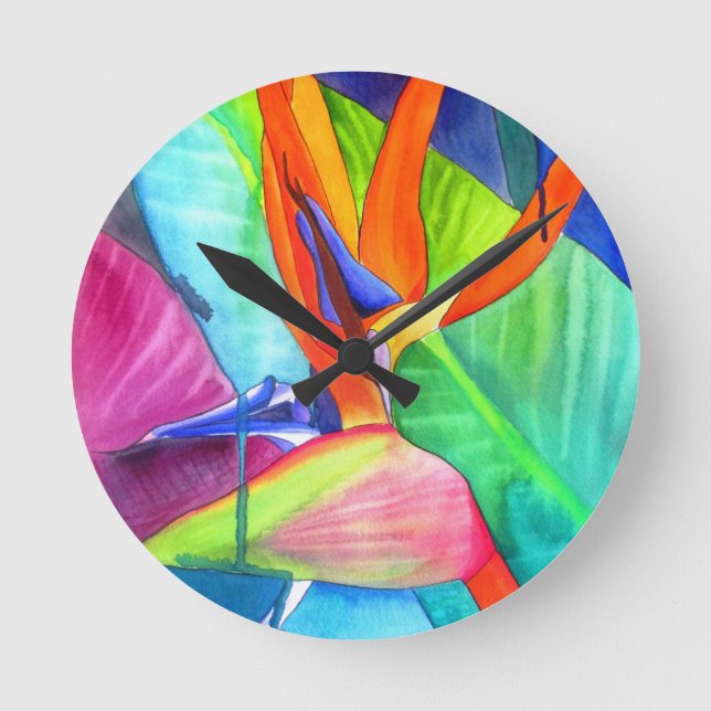 Bird of Paradise Strelitzia flower tropical art Round Clock (Front)
