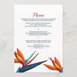 Bird of Paradise Watercolor Wedding Menu
