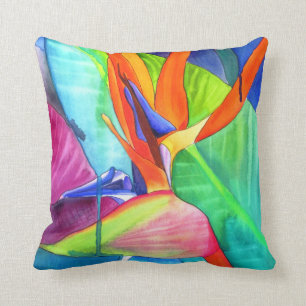 Bird of Paradise watercolour modern flower art Cushion