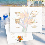 Bird of Paradise Wedding Program Template<br><div class="desc">Folded wedding program template with orange bird-of-paradise flowers.  White paper with four pages to customise in script and printed orange text.  Include a message to family and friends on the last page / back of program when folded.</div>