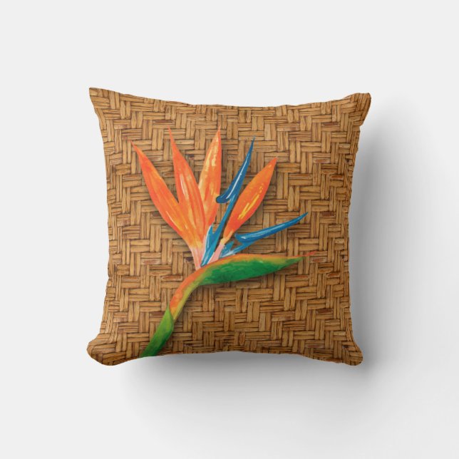 Bird of Paradise Woven Wicker Pattern Cushion (Front)