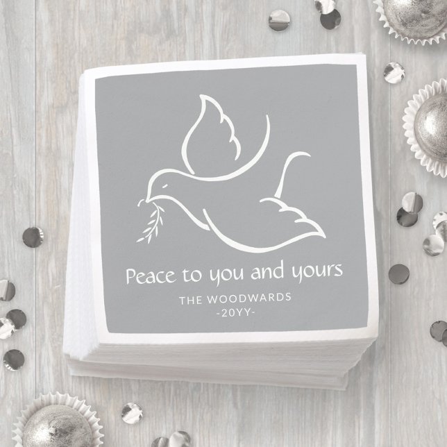 Bird of Peace Modern Grey and White Dove Holiday Napkin (Creator Uploaded)