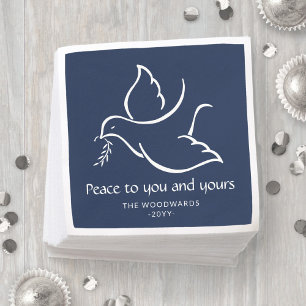 Bird of Peace Modern Navy Blue and White Holiday Napkin