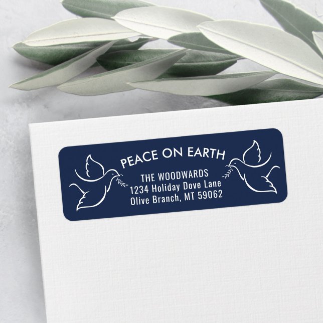 Bird of Peace Navy White Holiday Return Address Label (Creator Uploaded)