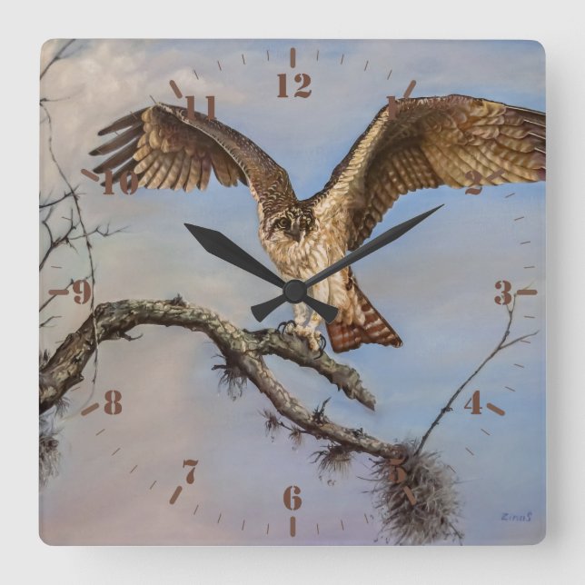 Bird of Prey Osprey on the branch Square Wall Clock (Front)