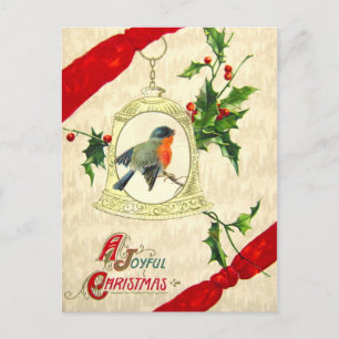 Bird on a Bell with Holly Postcard