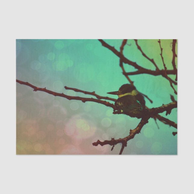 Bird On A Branch -Aqua N Pink Tissue Paper (Front)