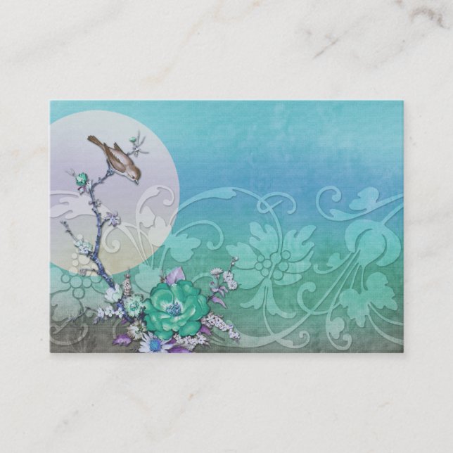 BIRD ON A BRANCH: ARTISTIC AQUA BUSINESS CARD (Front)